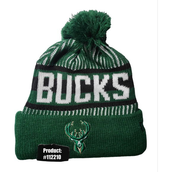 NWT Milwaukee Bucks Striped‎ Knit Sports Pom Beanie Fleece Lining OSFA Unisex - Picture 3 of 5